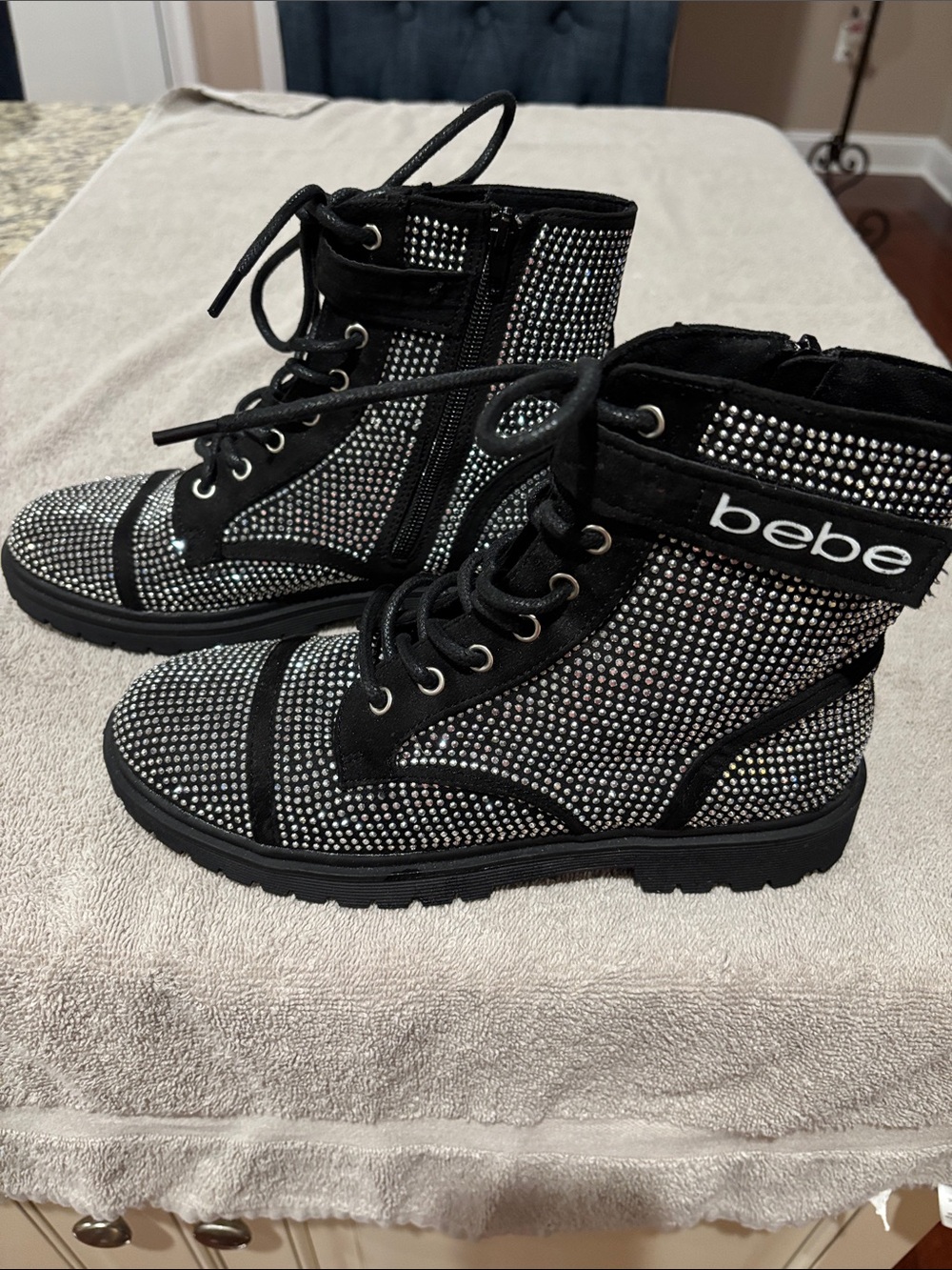 BEBE  Black Crystal-Embellished Lace-Up Boots